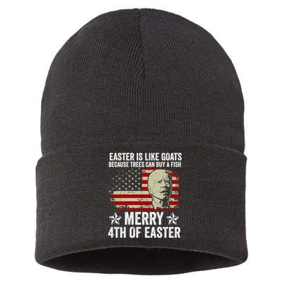 Anti Joe Biden Merry 4th Of Easter 4th Of July Sustainable Knit Beanie