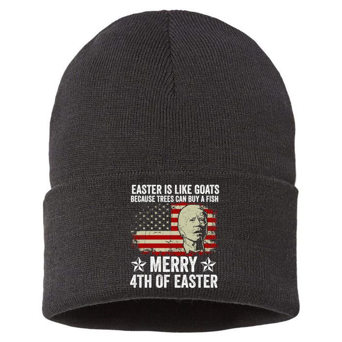 Anti Joe Biden Merry 4th Of Easter 4th Of July Sustainable Knit Beanie