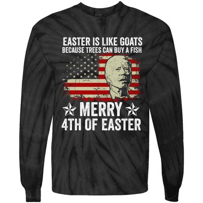 Anti Joe Biden Merry 4th Of Easter 4th Of July Tie-Dye Long Sleeve Shirt