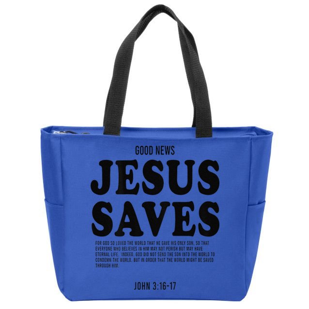 Aesthetic Jesus Christian Bible Verse  Jesus Saves Back Zip Tote Bag