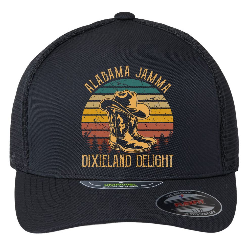 Alabama Jamma Dixieland Delight Cowboy Hat And Boots Flexfit Unipanel Trucker Cap
