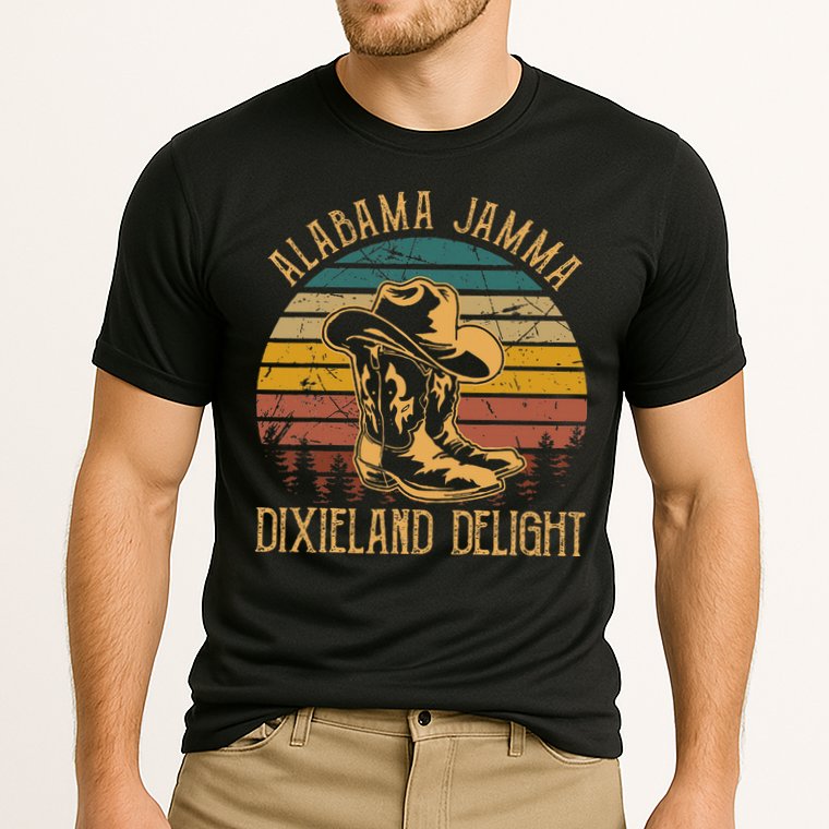 Alabama Jamma Dixieland Delight Cowboy Hat And Boots Cooling Performance Crew T-Shirt