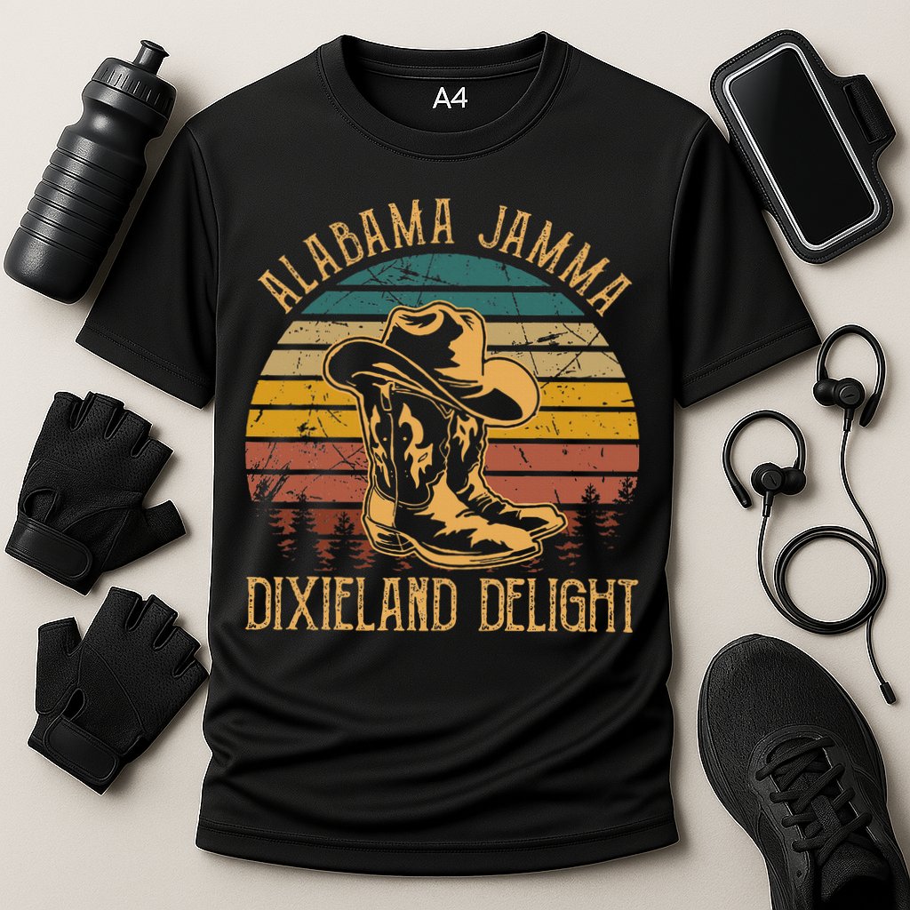 Alabama Jamma Dixieland Delight Cowboy Hat And Boots Cooling Performance Crew T-Shirt
