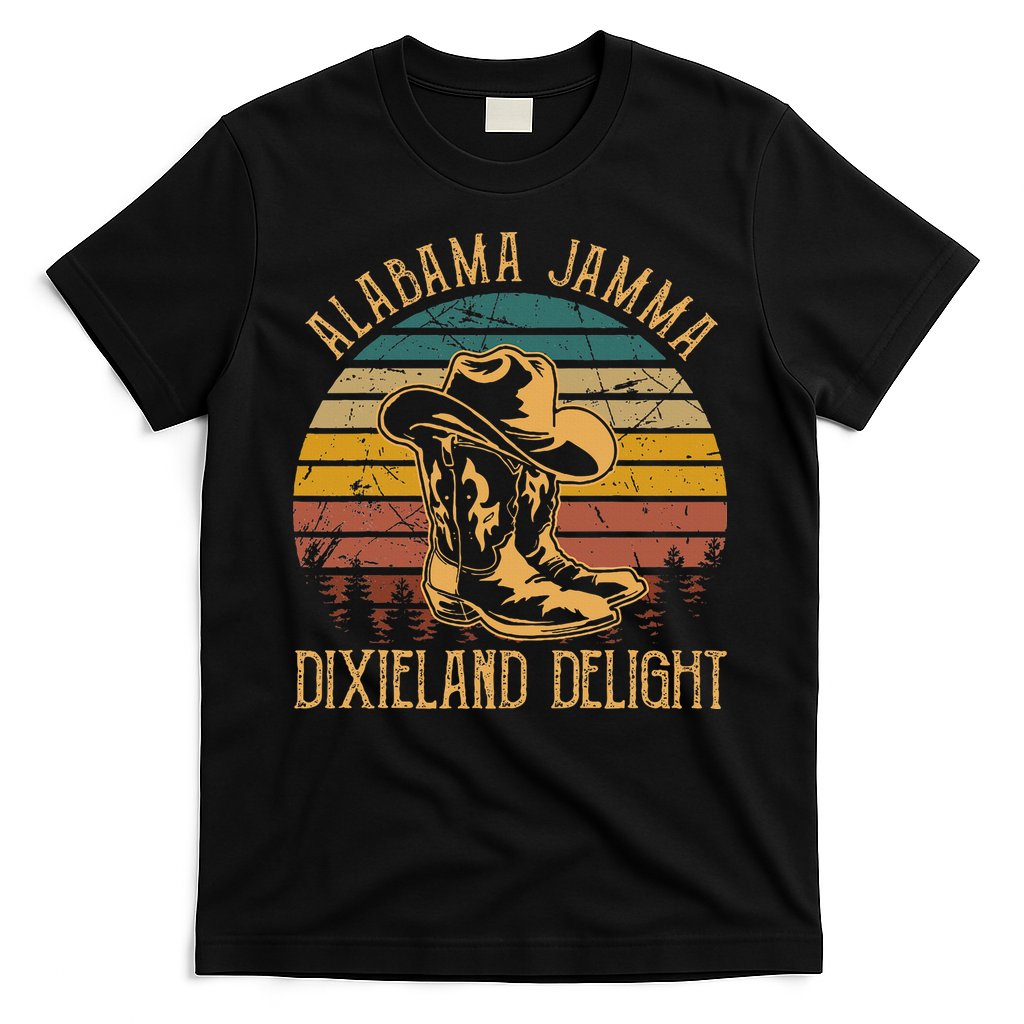 Alabama Jamma Dixieland Delight Cowboy Hat And Boots T-Shirt
