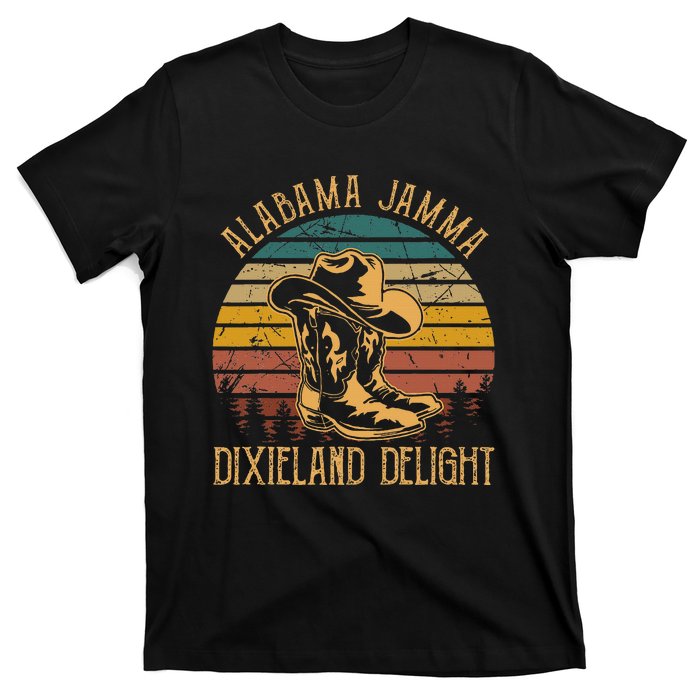 Alabama Jamma Dixieland Delight Cowboy Hat And Boots T-Shirt