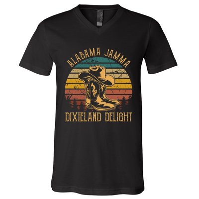 Alabama Jamma Dixieland Delight Cowboy Hat And Boots V-Neck T-Shirt