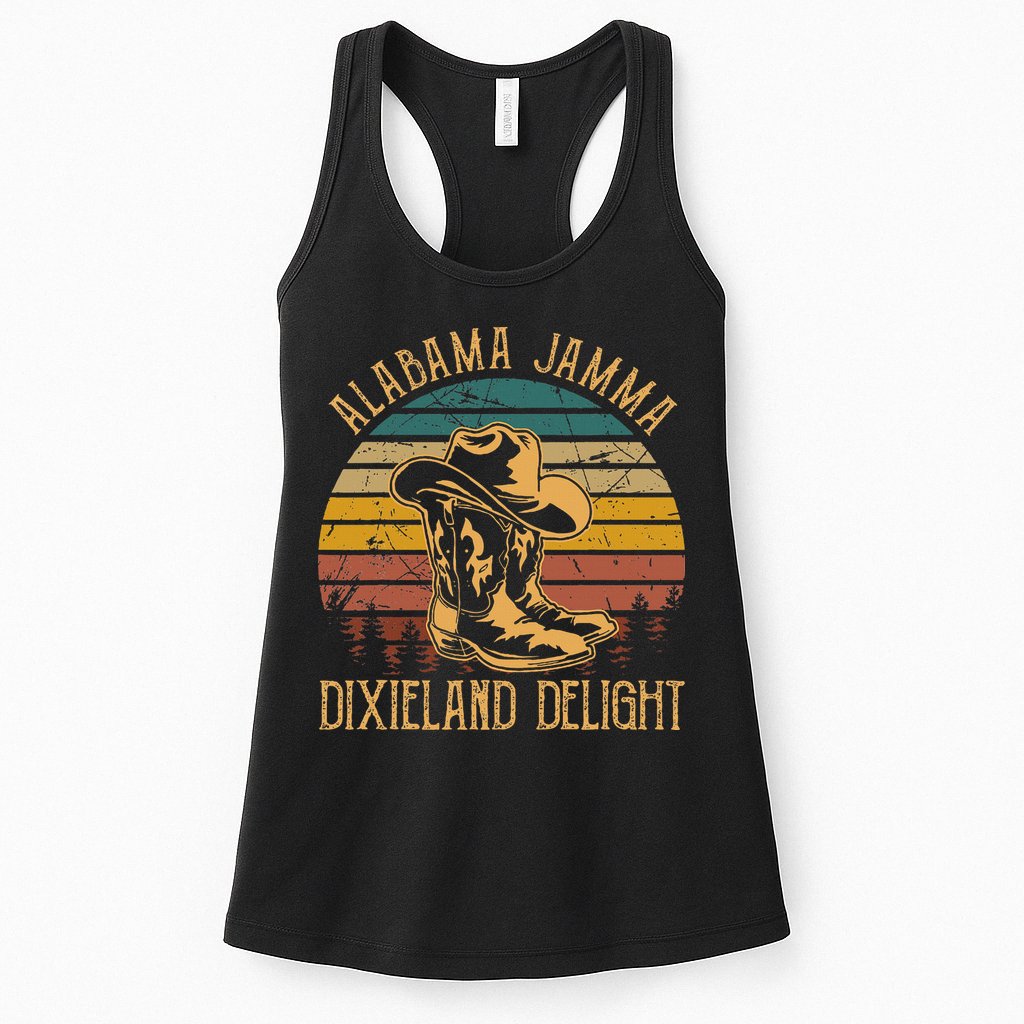 Alabama Jamma Dixieland Delight Cowboy Hat And Boots Womens Tank Top