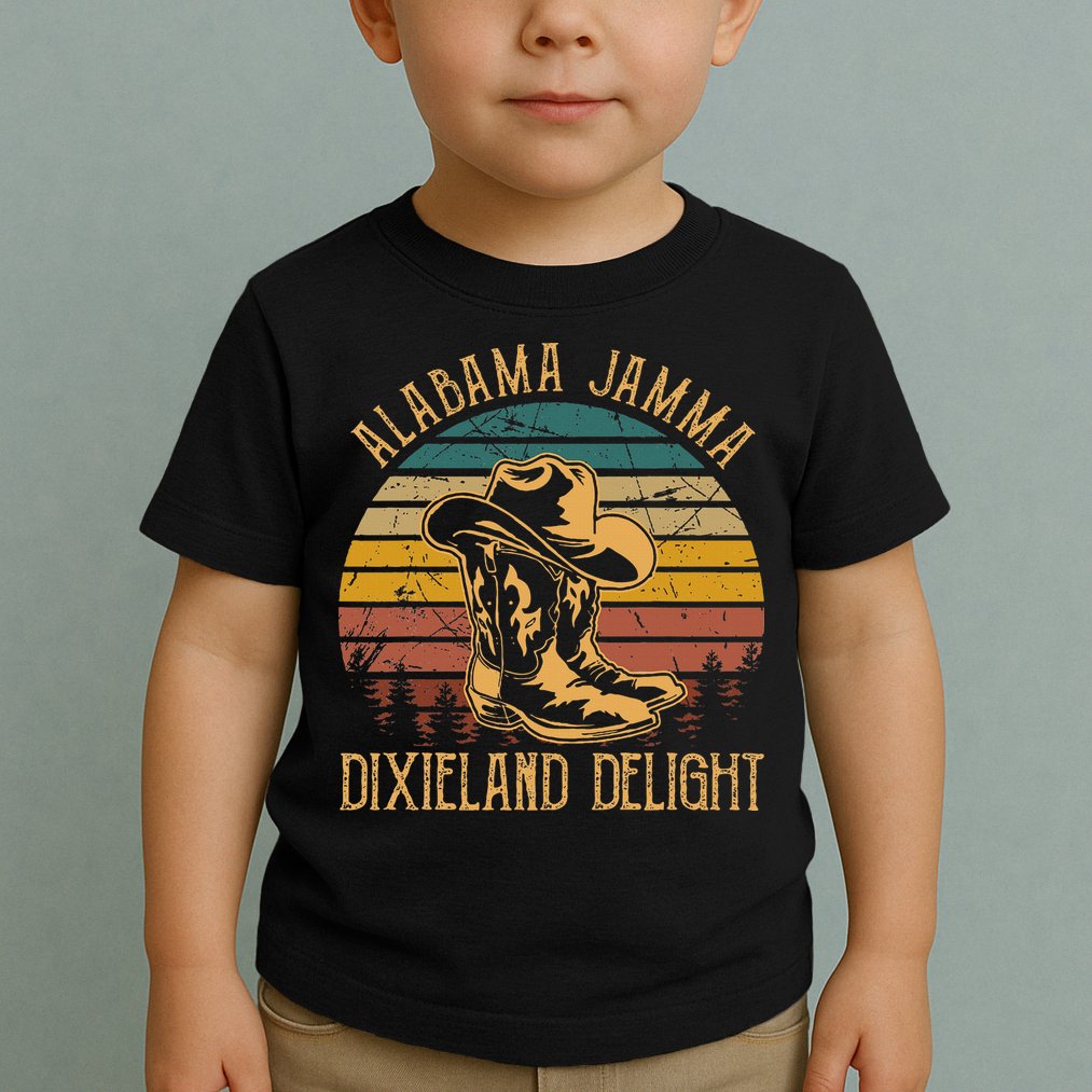 Alabama Jamma Dixieland Delight Cowboy Hat And Boots Toddler T-Shirt