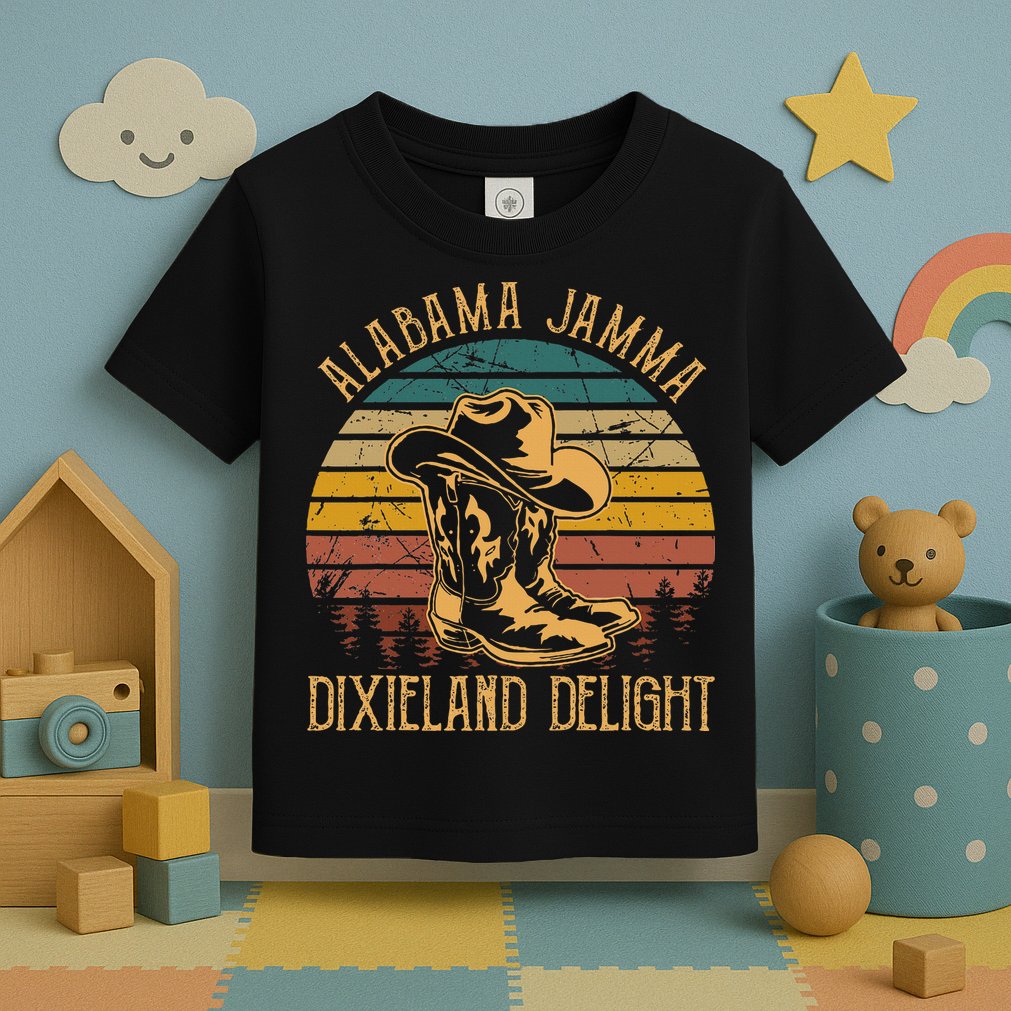 Alabama Jamma Dixieland Delight Cowboy Hat And Boots Toddler T-Shirt