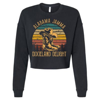 Alabama Jamma Dixieland Delight Cowboy Hat And Boots Cropped Pullover Crew