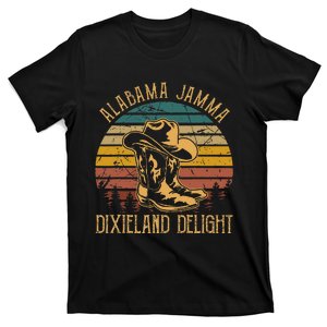 Alabama Jamma Dixieland Delight Graphic Cow Hat And Boots T-Shirt