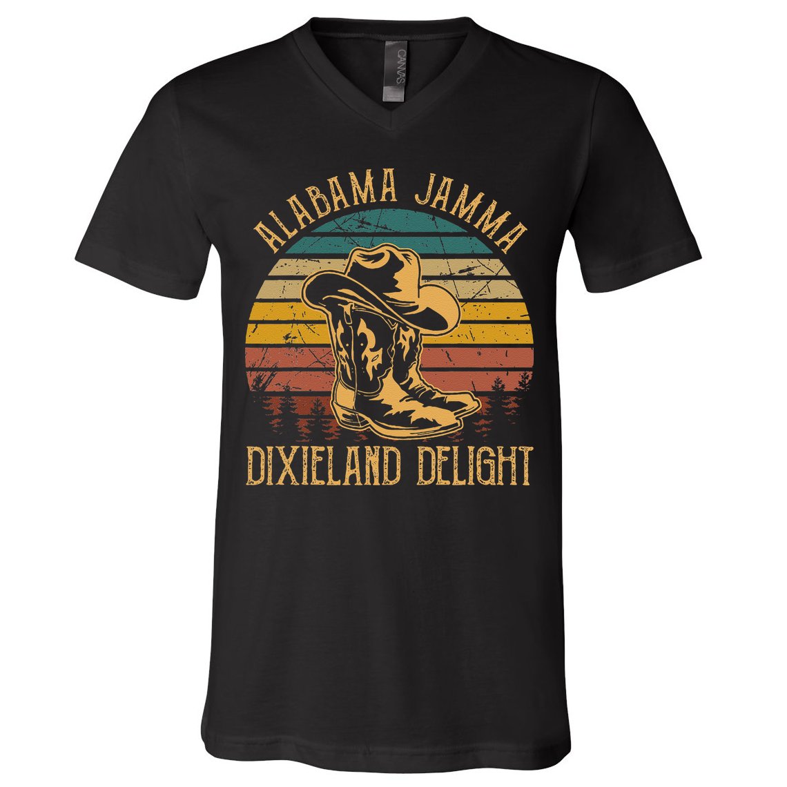 Alabama Jamma Dixieland Delight Graphic Cow Hat And Boots V-Neck T-Shirt