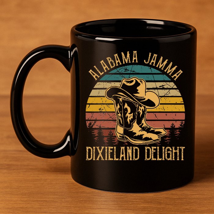 Alabama Jamma Dixieland Delight Graphic Cow Hat And Boots 11oz C Handle Ceramic Mug