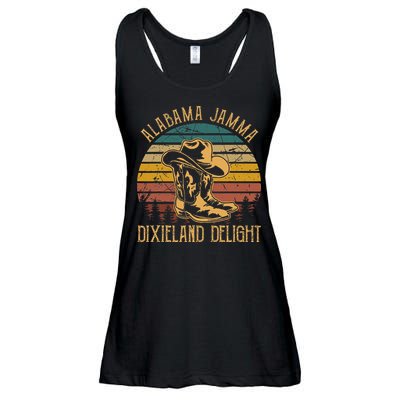 Alabama Jamma Dixieland Delight Graphic Cow Hat And Boots Ladies Essential Flowy Tank