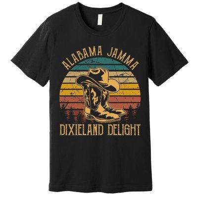 Alabama Jamma Dixieland Delight Graphic Cow Hat And Boots Premium T-Shirt