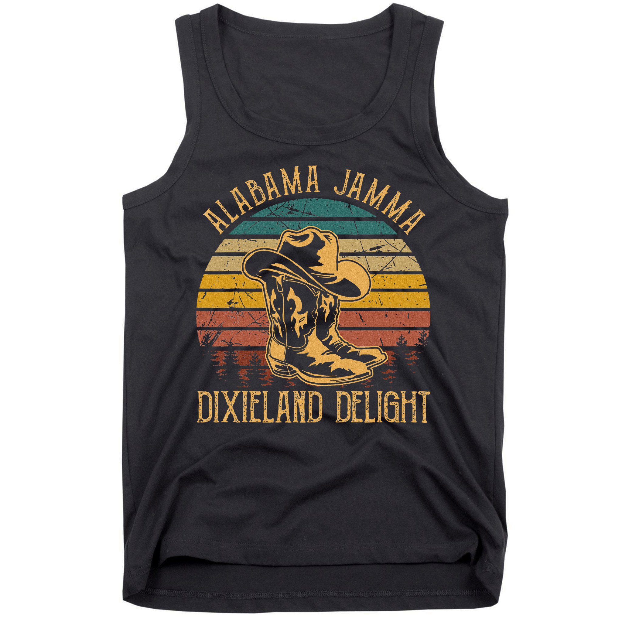 Alabama Jamma Dixieland Delight Graphic Cow Hat And Boots Tank Top