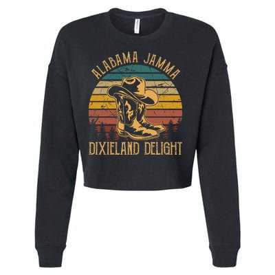 Alabama Jamma Dixieland Delight Graphic Cow Hat And Boots Cropped Pullover Crew