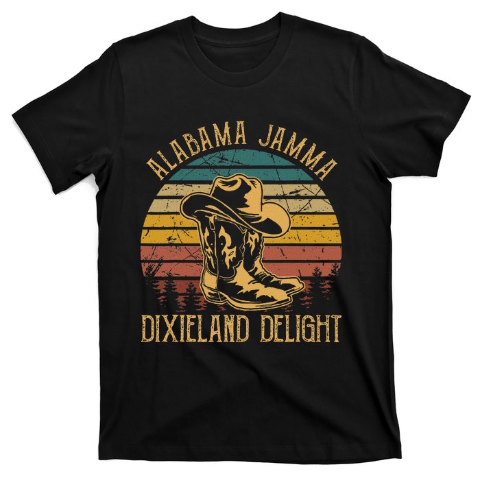 Alabama Jamma Dixieland Delight Graphic Cowboy Hat And Boots T-Shirt