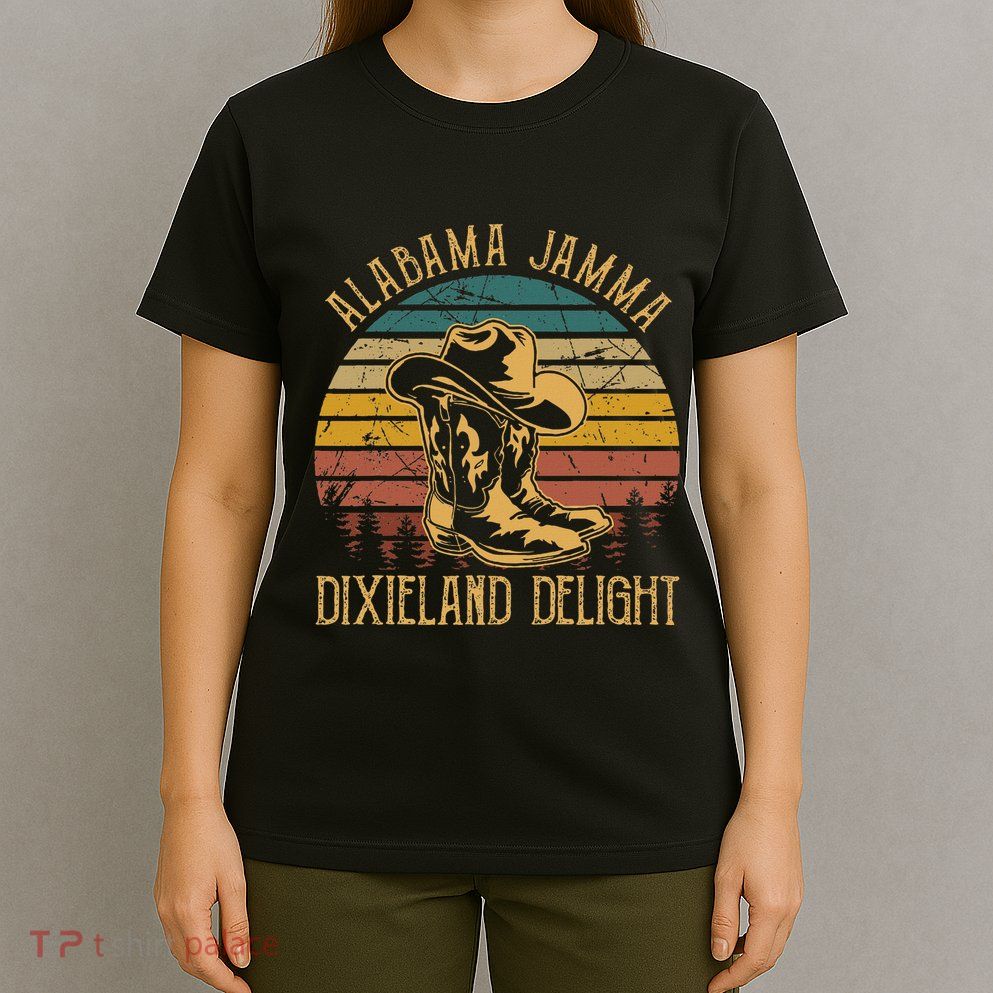 Alabama Jamma Dixieland Delight Graphic Cowboy Hat And Boots T-Shirt