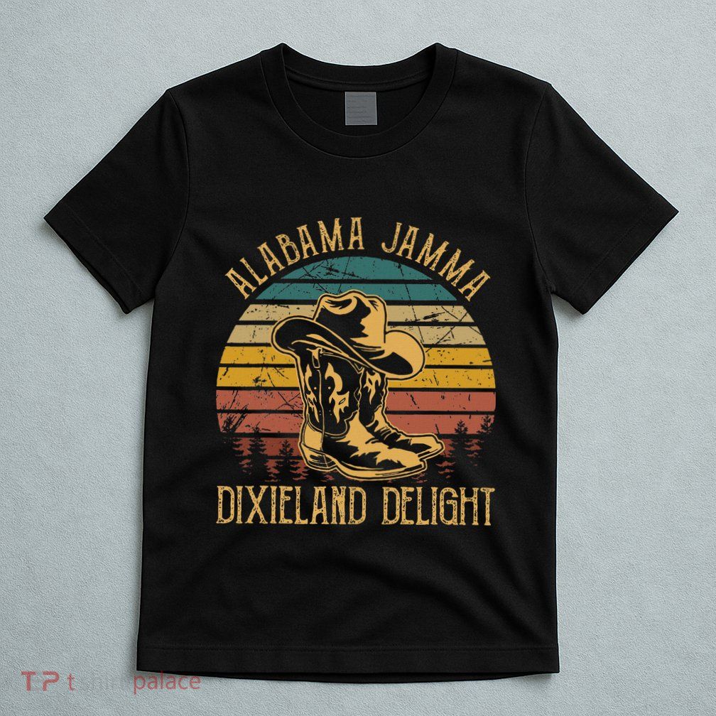 Alabama Jamma Dixieland Delight Graphic Cowboy Hat And Boots T-Shirt