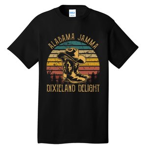 Alabama Jamma Dixieland Delight Graphic Cowboy Hat And Boots Tall T-Shirt