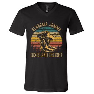 Alabama Jamma Dixieland Delight Graphic Cowboy Hat And Boots V-Neck T-Shirt