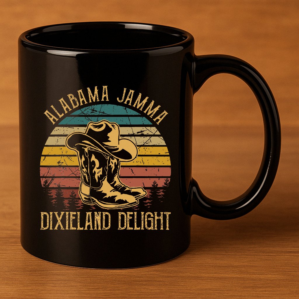 Alabama Jamma Dixieland Delight Graphic Cowboy Hat And Boots 11oz C Handle Ceramic Mug