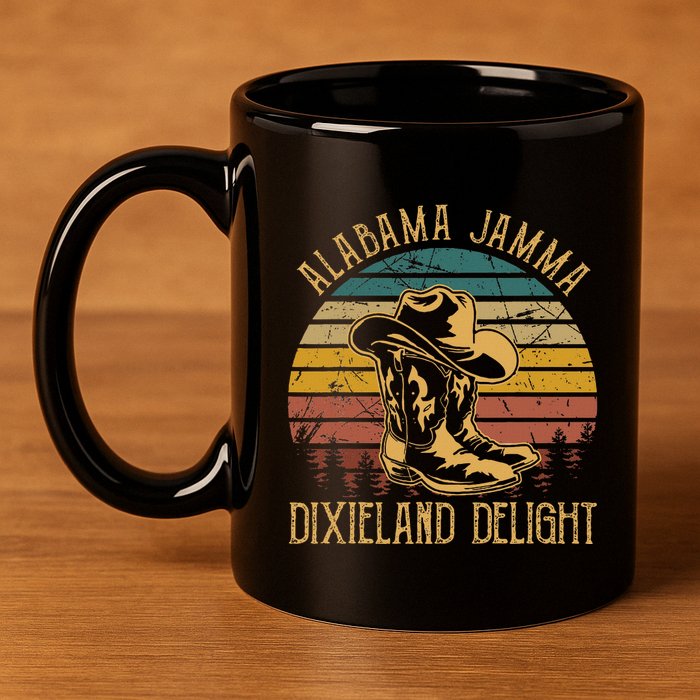 Alabama Jamma Dixieland Delight Graphic Cowboy Hat And Boots 11oz C Handle Ceramic Mug