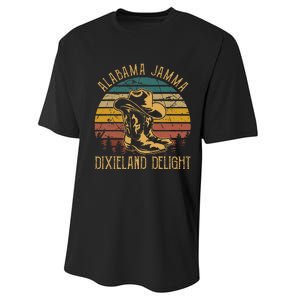 Alabama Jamma Dixieland Delight Graphic Cowboy Hat And Boots Performance Sprint T-Shirt