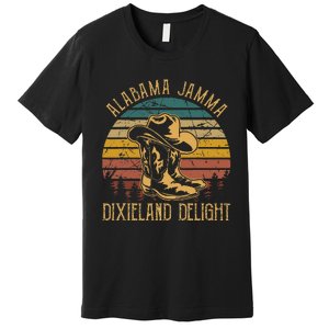 Alabama Jamma Dixieland Delight Graphic Cowboy Hat And Boots Premium T-Shirt