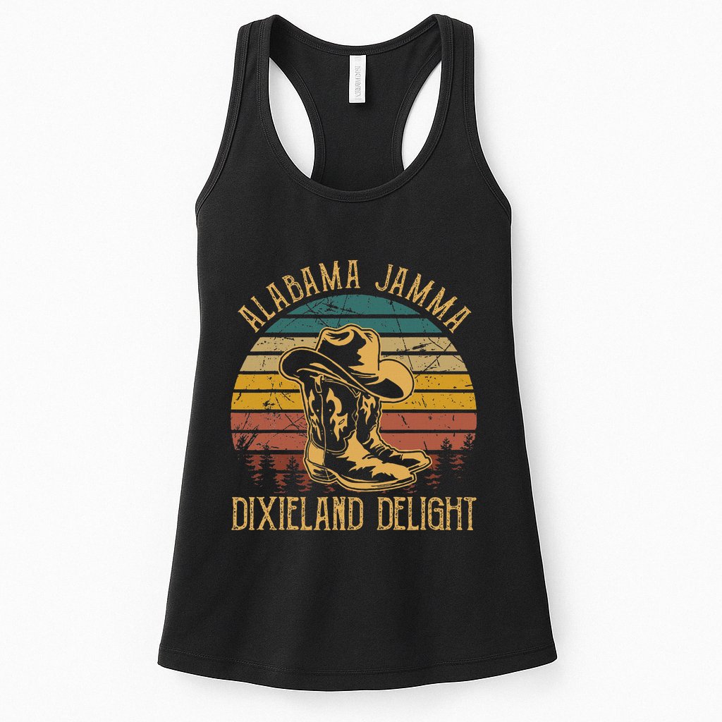 Alabama Jamma Dixieland Delight Graphic Cowboy Hat And Boots Womens Tank Top