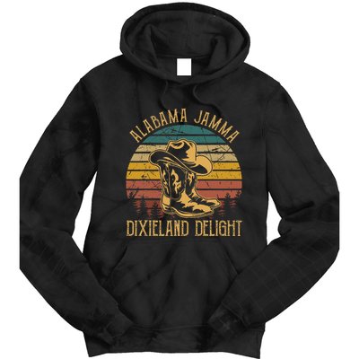 Alabama Jamma Dixieland Delight Graphic Cowboy Hat And Boots Tie Dye Hoodie