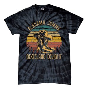 Alabama Jamma Dixieland Delight Graphic Cowboy Hat And Boots Tie-Dye T-Shirt