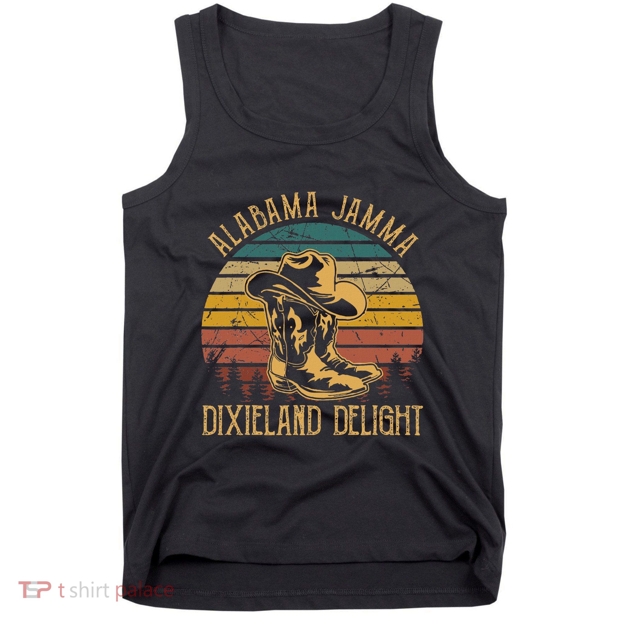 Alabama Jamma Dixieland Delight Graphic Cowboy Hat And Boots Tank Top