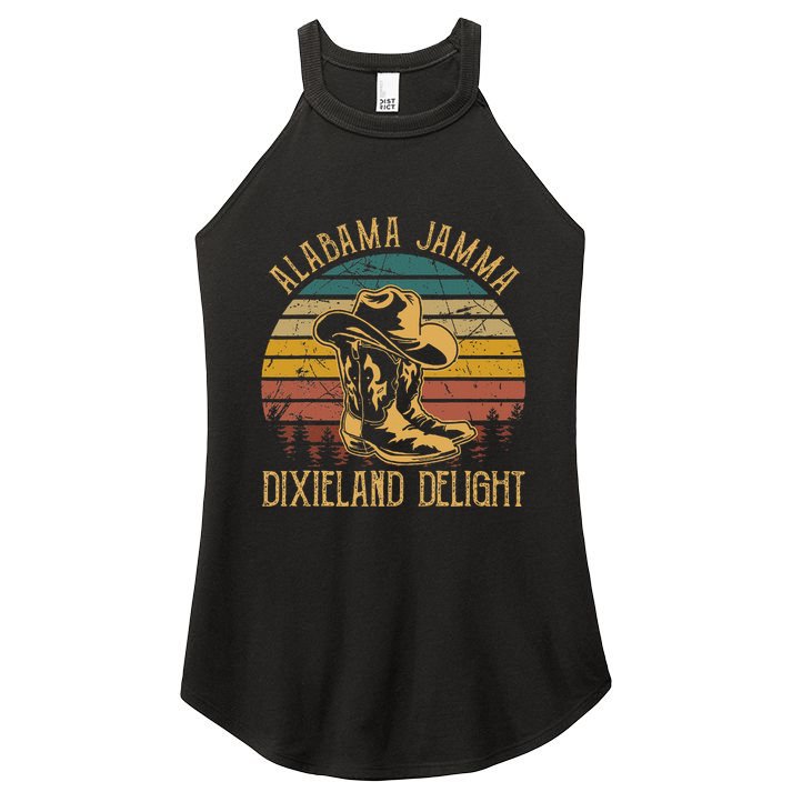 Alabama Jamma Dixieland Delight Graphic Cowboy Hat And Boots Women's Perfect Tri Rocker Tank