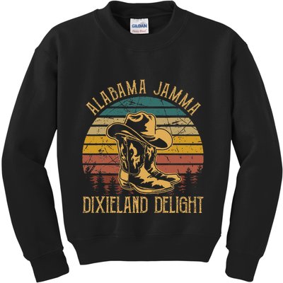 Alabama Jamma Dixieland Delight Graphic Cowboy Hat And Boots Kids Sweatshirt