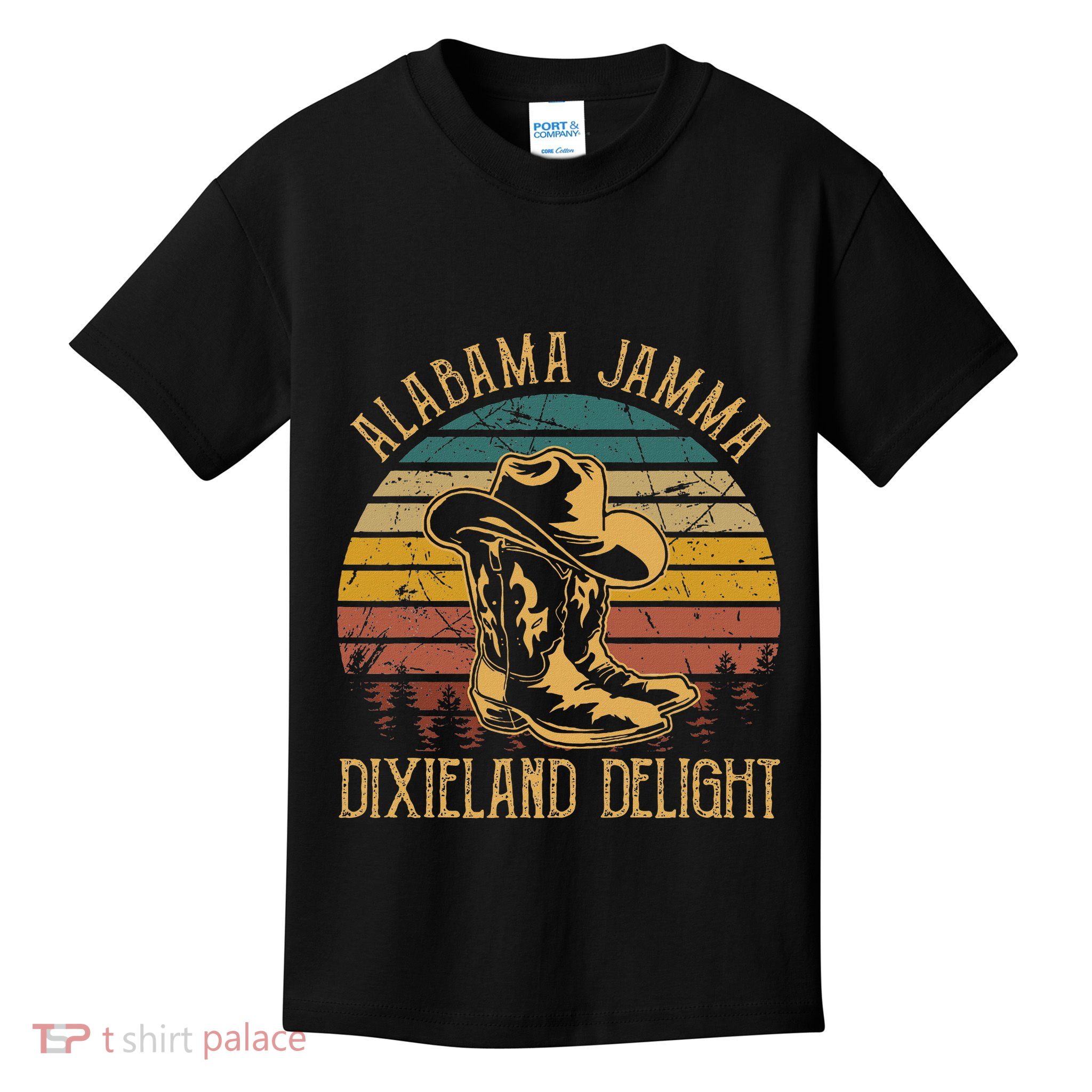 Alabama Jamma Dixieland Delight Graphic Cowboy Hat And Boots Kids T-Shirt