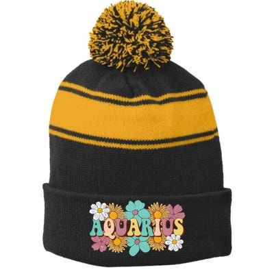 Astrology January February Birthday Zodiac sign Aquarius Stripe Pom Pom Beanie