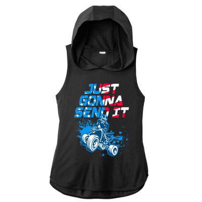 ATV Just Gonna Send It Funny Quad Bike USA Flag Ladies PosiCharge Tri-Blend Wicking Draft Hoodie Tank