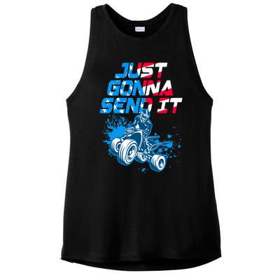 ATV Just Gonna Send It Funny Quad Bike USA Flag Ladies PosiCharge Tri-Blend Wicking Tank