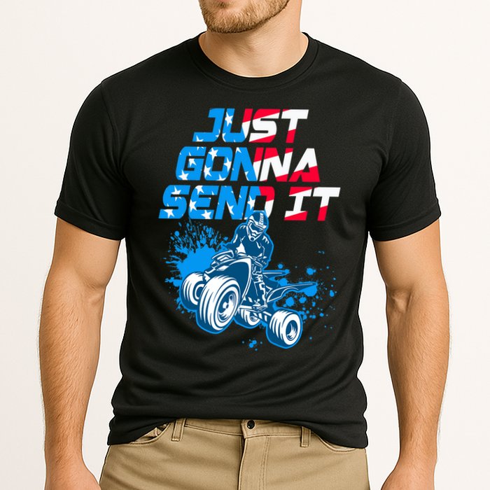 ATV Just Gonna Send It Funny Quad Bike USA Flag Cooling Performance Crew T-Shirt