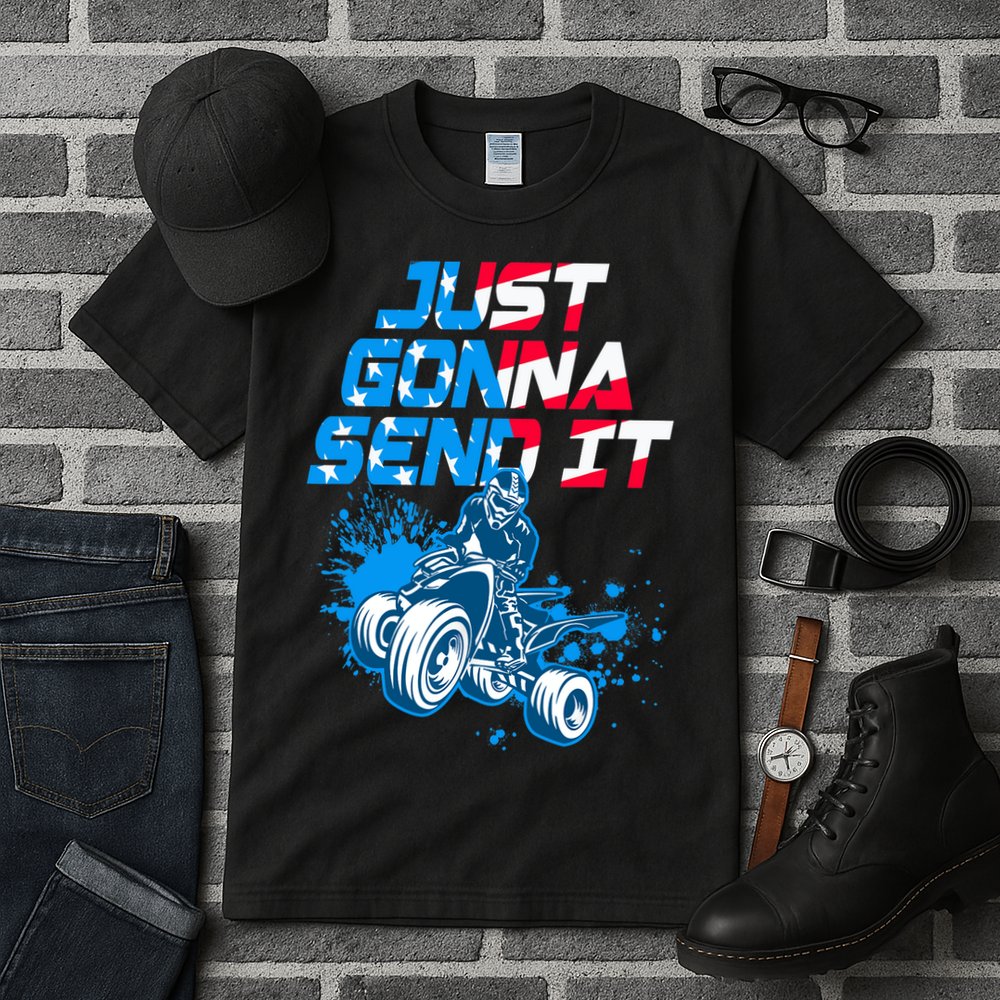 ATV Just Gonna Send It Funny Quad Bike USA Flag Tall T-Shirt