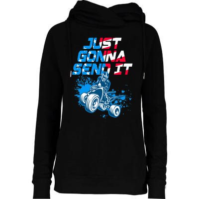 ATV Just Gonna Send It Funny Quad Bike USA Flag Womens Funnel Neck Pullover Hood