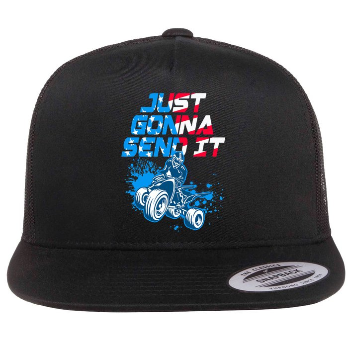 ATV Just Gonna Send It Funny Quad Bike USA Flag Flat Bill Trucker Hat