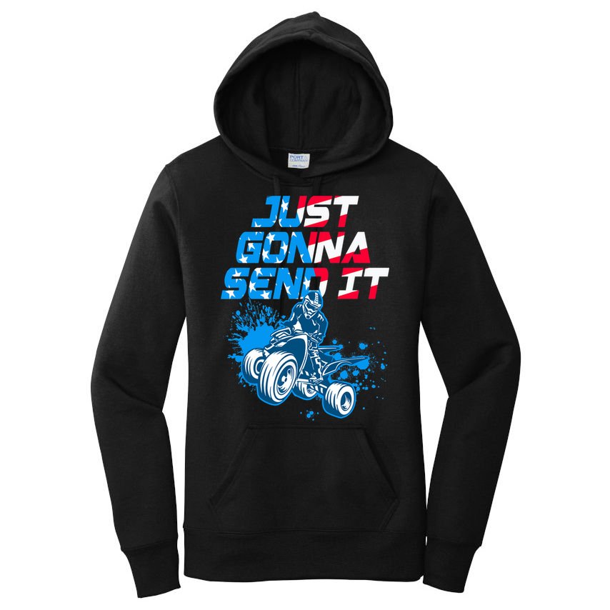 ATV Just Gonna Send It Funny Quad Bike USA Flag Women's Pullover Hoodie