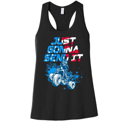 ATV Just Gonna Send It Funny Quad Bike USA Flag Women's Racerback Tank