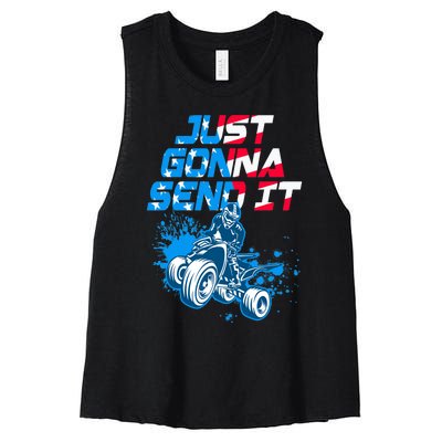 ATV Just Gonna Send It Funny Quad Bike USA Flag Women's Racerback Cropped Tank