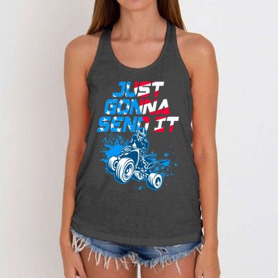 ATV Just Gonna Send It Funny Quad Bike USA Flag Women's Knotted Racerback Tank