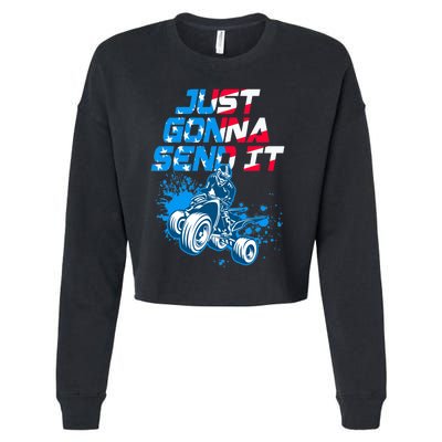 ATV Just Gonna Send It Funny Quad Bike USA Flag Cropped Pullover Crew