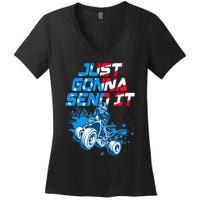 ATV Just Gonna Send It Funny Quad Bike USA Flag Women's V-Neck T-Shirt